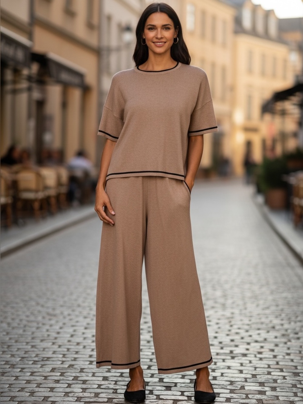 Adrianna Papell Women’s 2-Piece Lightweight Sweater Set Light Brown XL NWT